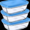 Kits|Boîtes Rectangulaires>Duralex Freshbox - 3 Boites de conservation rectangulaires couvercle bleu 1,1L