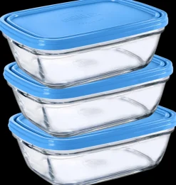 Kits|Boîtes Rectangulaires>Duralex Freshbox - 3 Boites de conservation rectangulaires couvercle bleu 1,1L