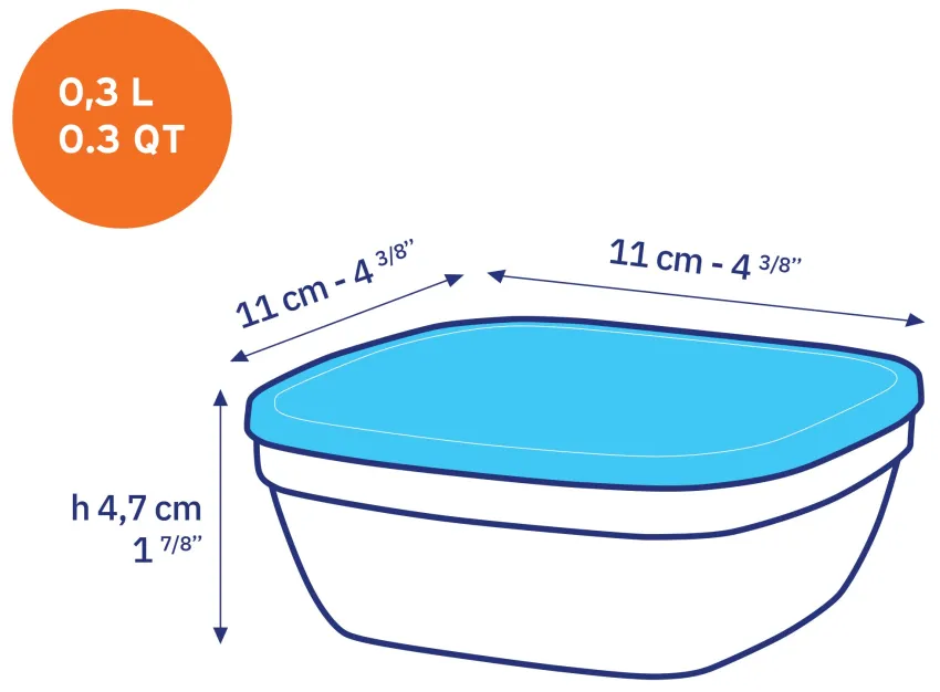 Professionnels De La Restauration|Boîtes Carrées>Duralex Freshbox - Boite de conservation carrée couvercle bleu 30cl