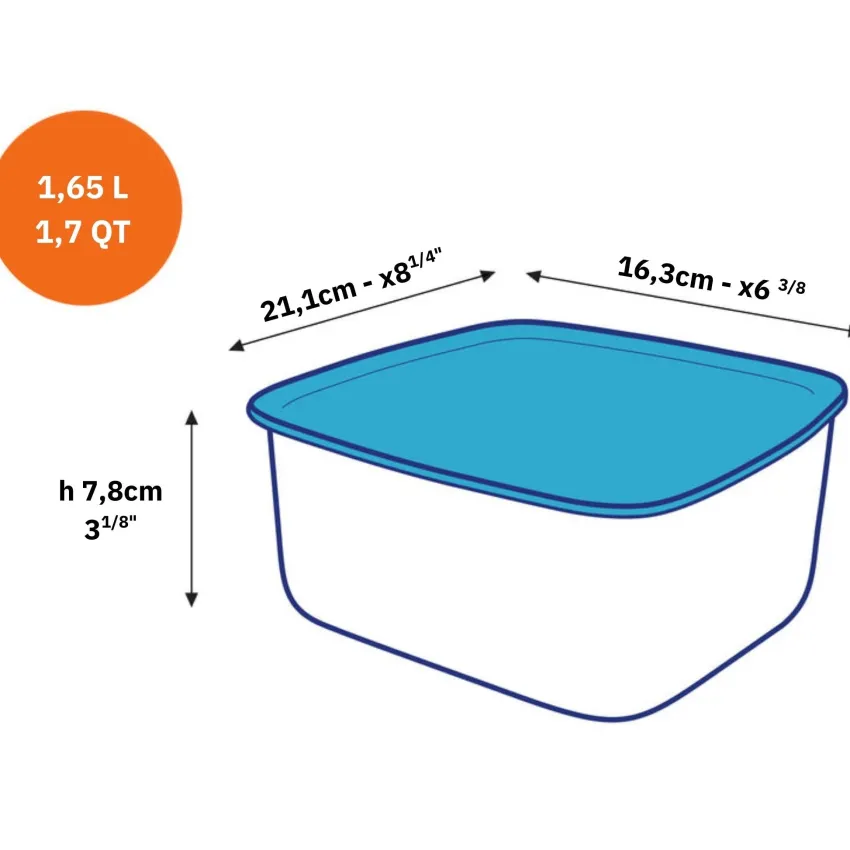 Professionnels De La Restauration|Boîtes Rectangulaires>Duralex Freshbox - Boite de conservation rectangulaire couvercle bleu 1,65L